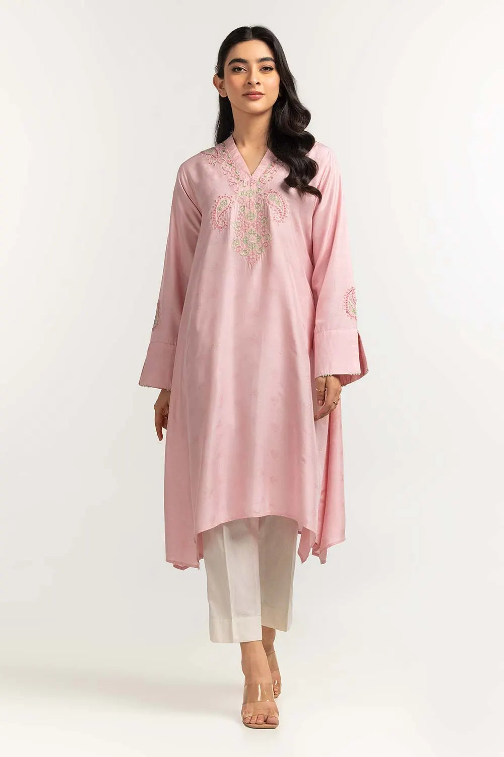 Dyed Self Jacquard Embroidered Shirt