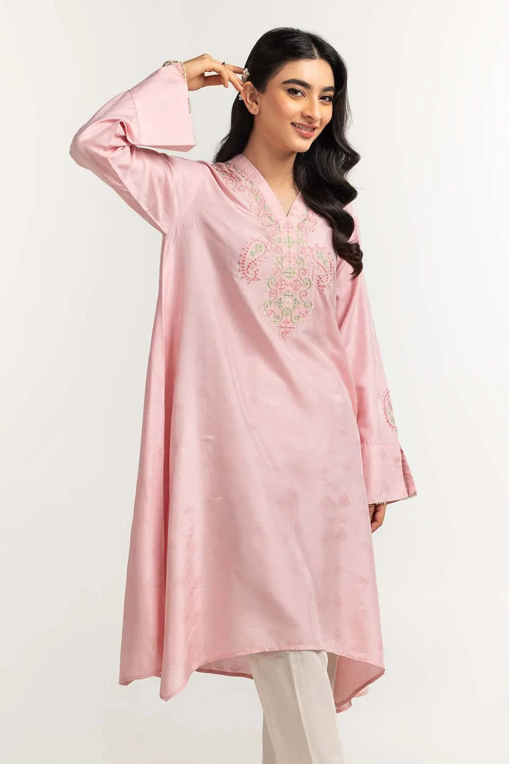 Dyed Self Jacquard Embroidered Shirt