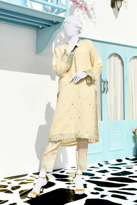 Silk Beige Kurti - J. Junaid Jamshed