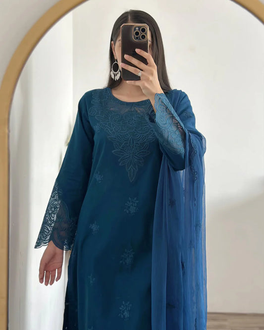 Mystic Glaze - 3 Piece Embroidered Cotton Suit