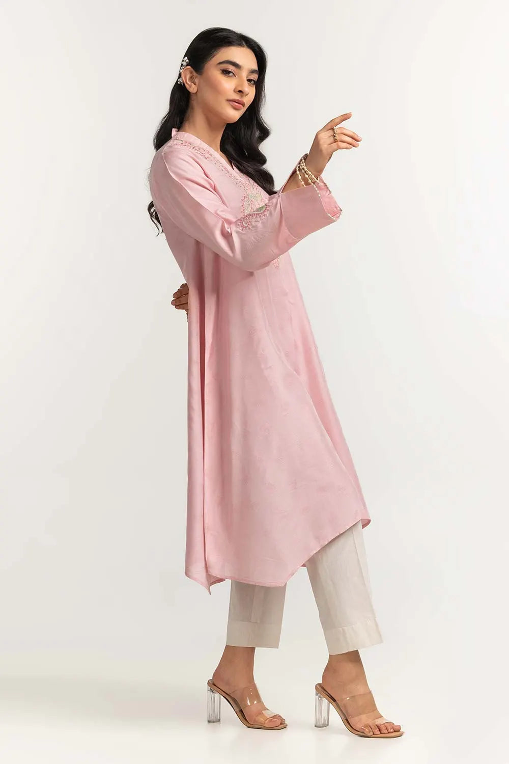 Dyed Self Jacquard Embroidered Shirt