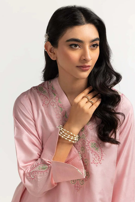 Dyed Self Jacquard Embroidered Shirt